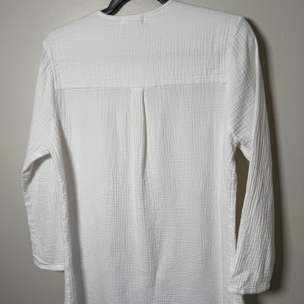 Sister Katie White Organic Cotton Gauze Button Down Tunic Top Size M Staple - Picture 4 of 10